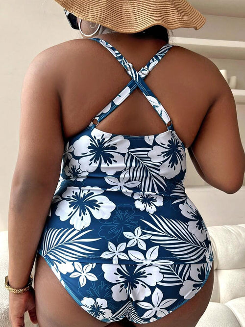 Maiô Plus Size Floral Azul