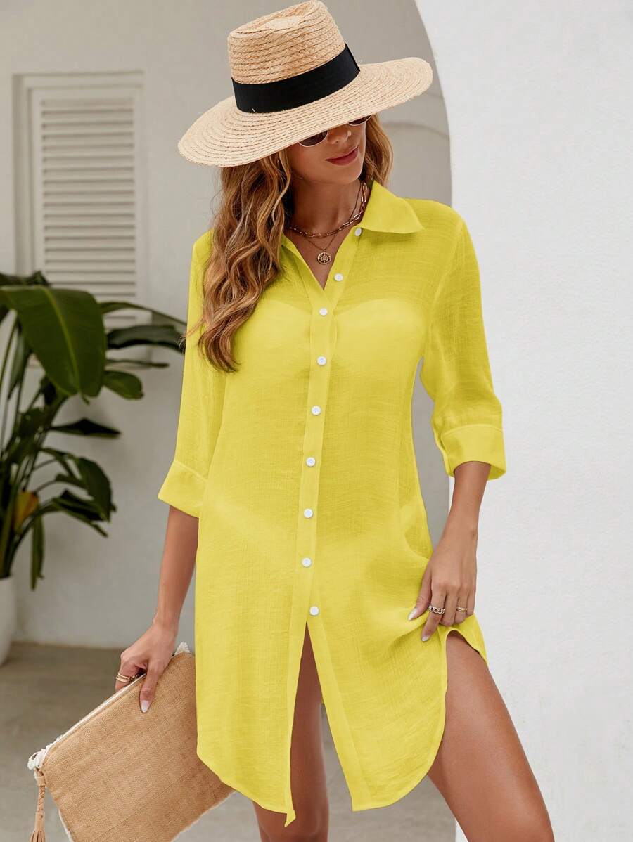 Saída de Praia Camisa Branca com Botões