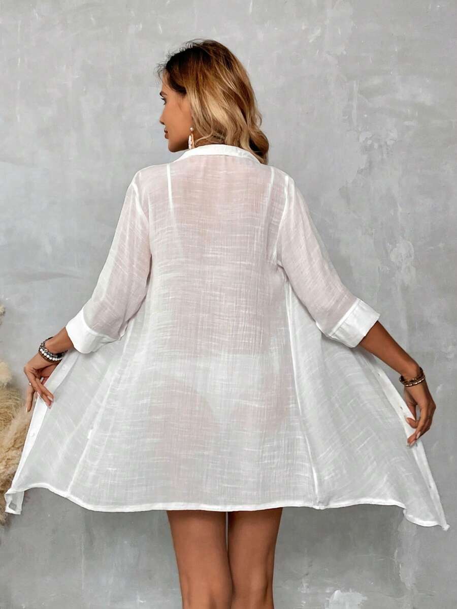 Saída de Praia Camisa Branca com Botões